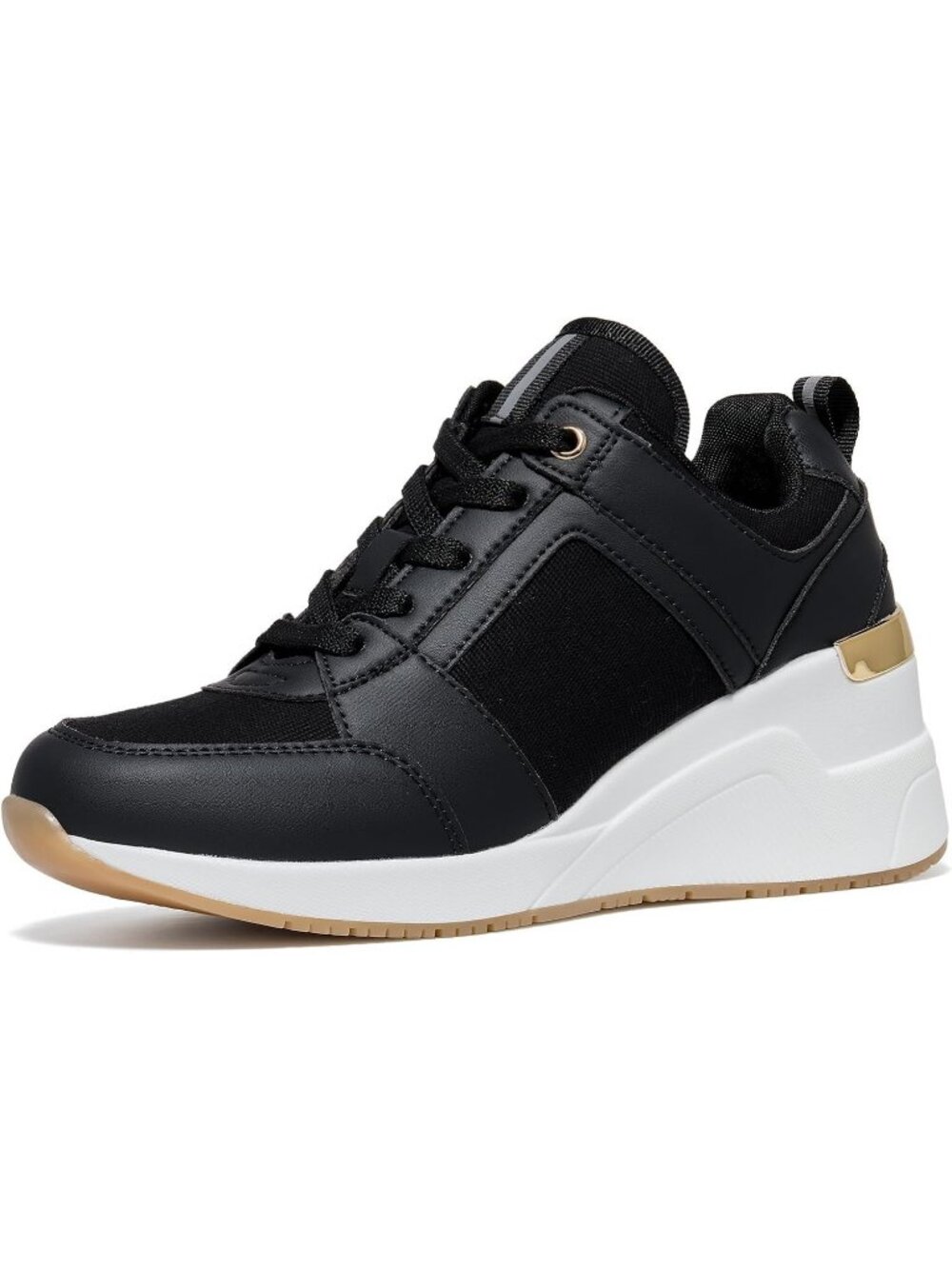 Women's Black Lightweight Lace-Up Wedge Chunky Platform Design Fashion Sneakers